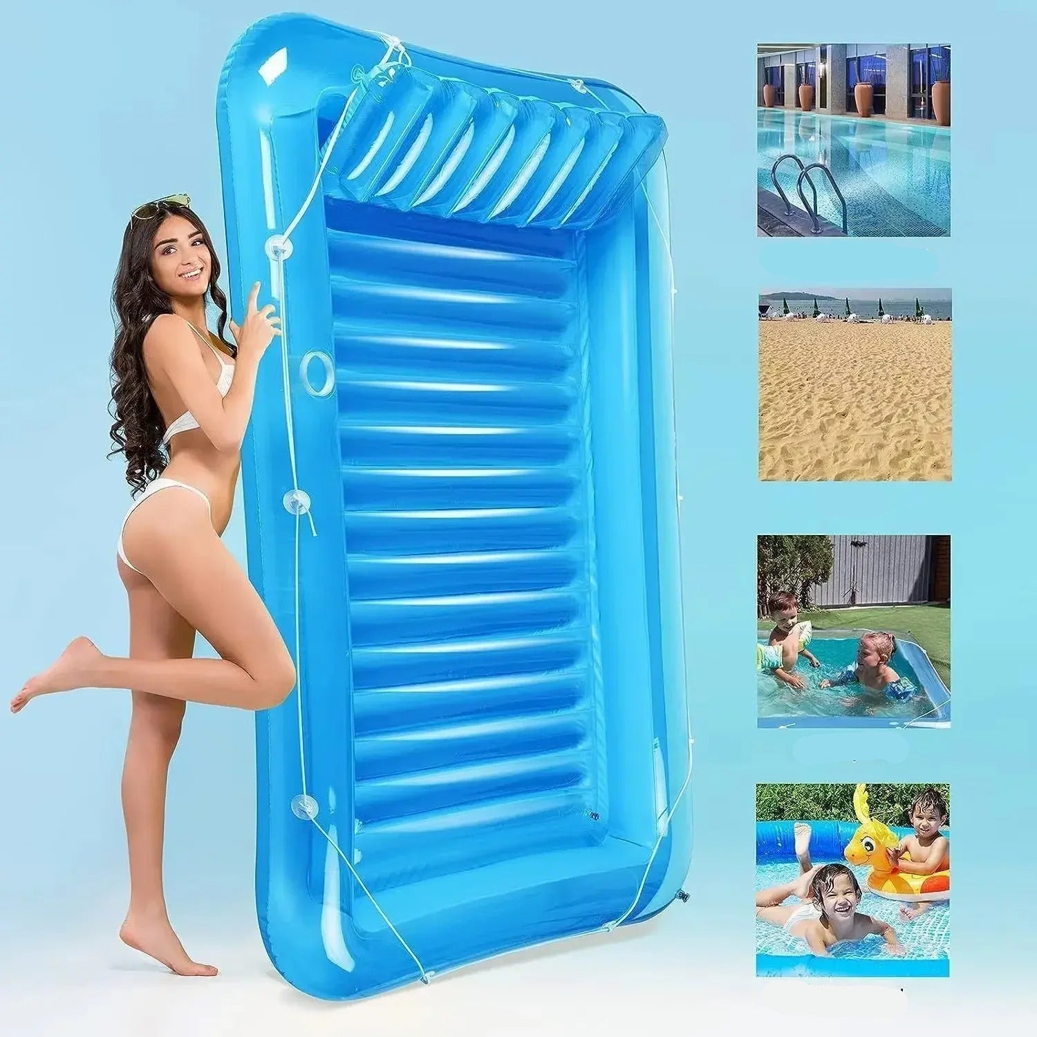 Inflatable Lounge Chair With Headrest And Cup Holders For Poolside Relaxation