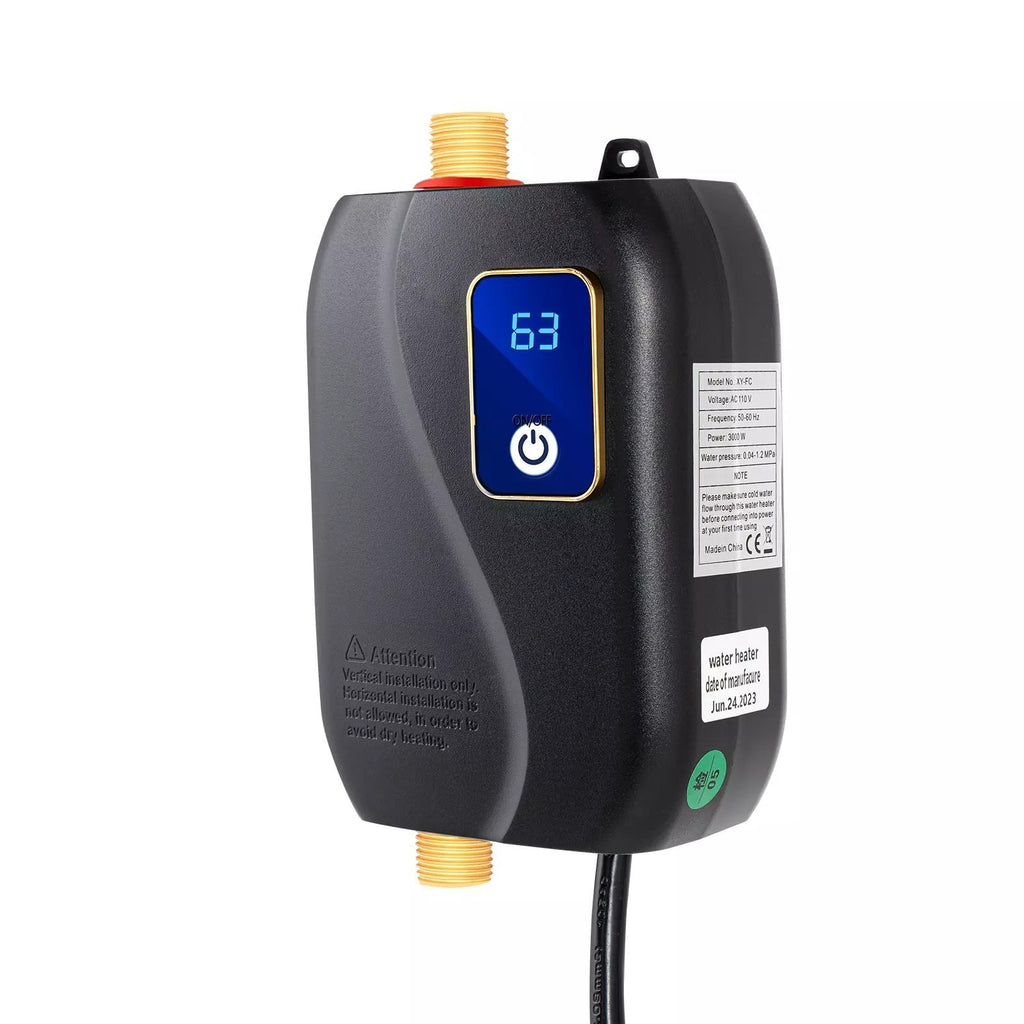 Space-Saving Tankless Electric Water Heater With LED Display For On-Demand Hot Water