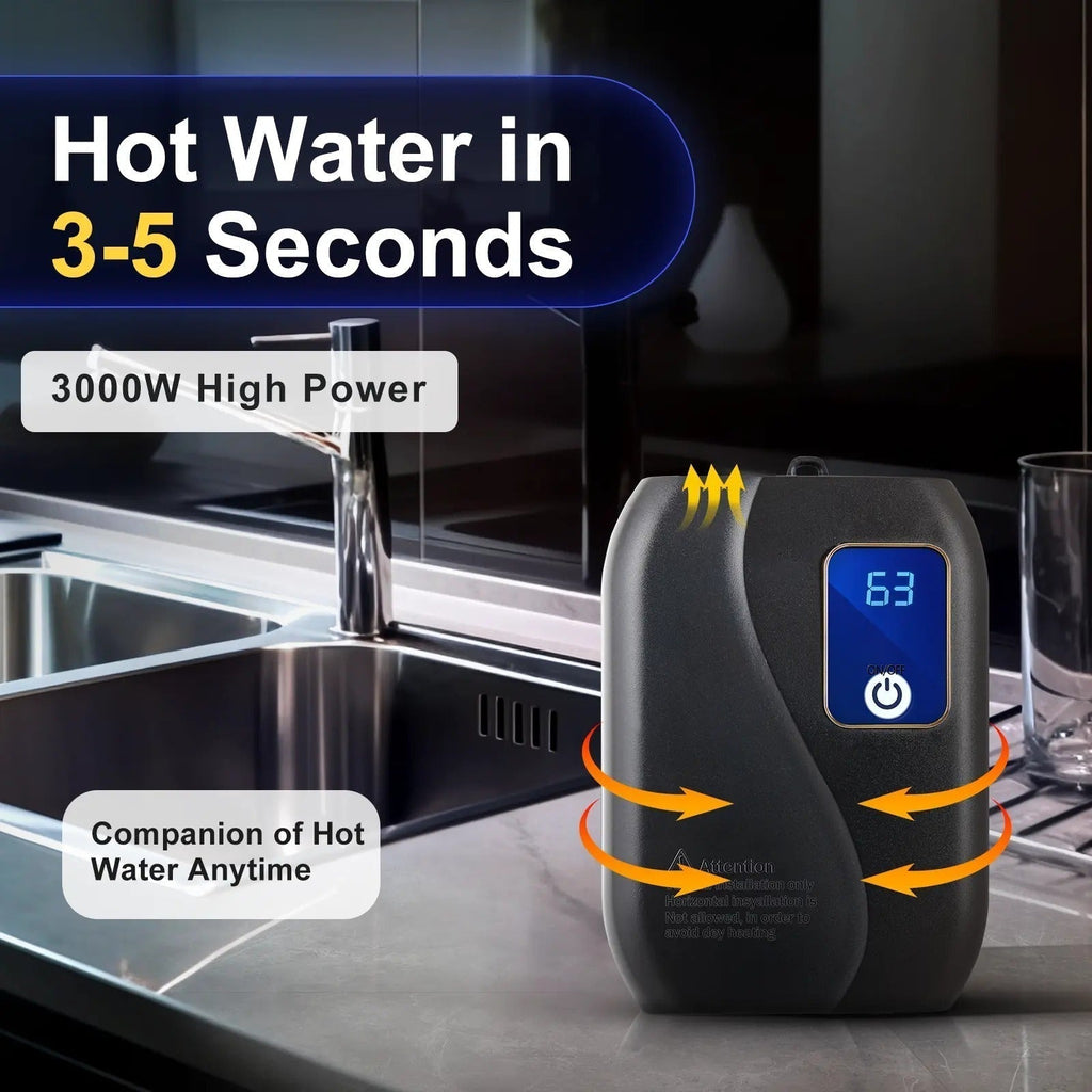Space-Saving Tankless Electric Water Heater With LED Display For On-Demand Hot Water