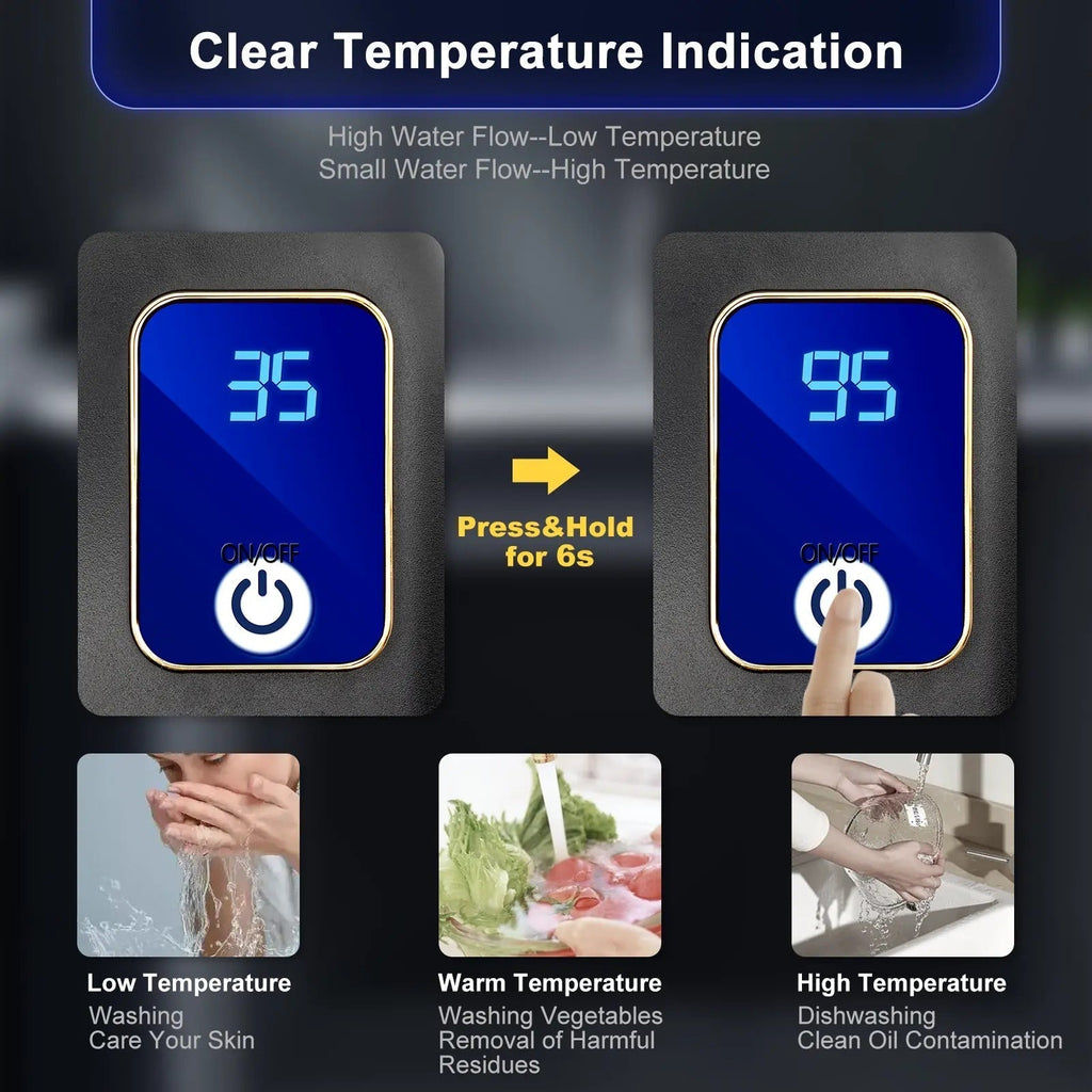 Space-Saving Tankless Electric Water Heater With LED Display For On-Demand Hot Water