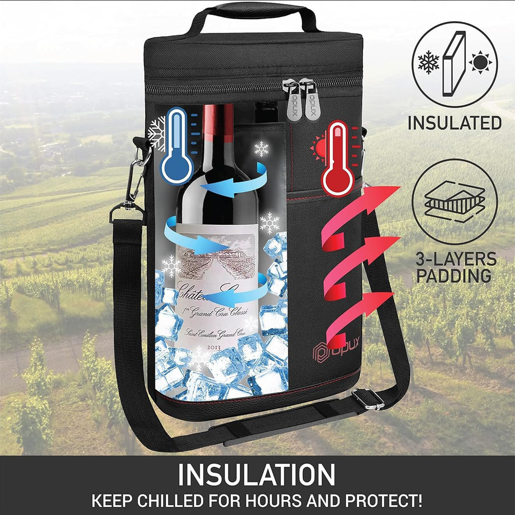 Thermal Wine Tote That Holds Two Bottles With Adjustable Strap Durable Canvas Carrier