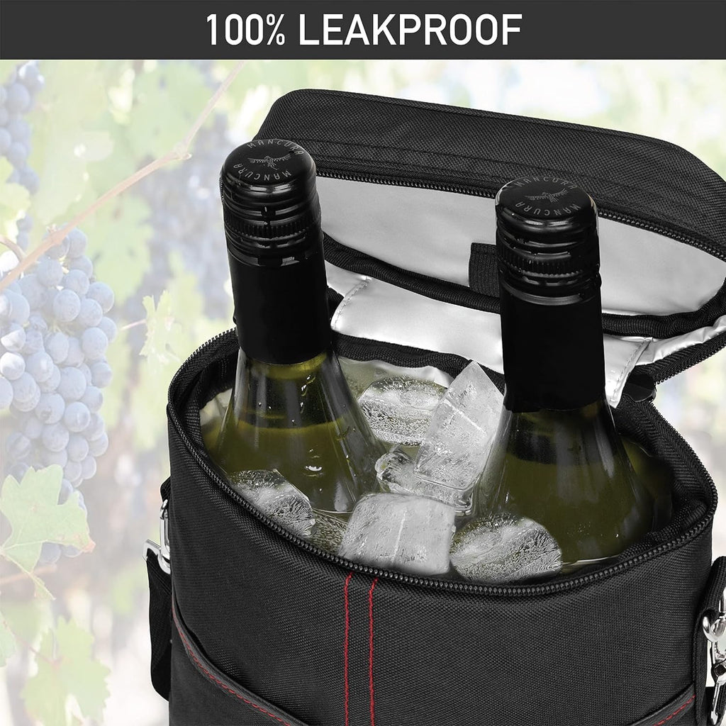Thermal Wine Tote That Holds Two Bottles With Adjustable Strap Durable Canvas Carrier