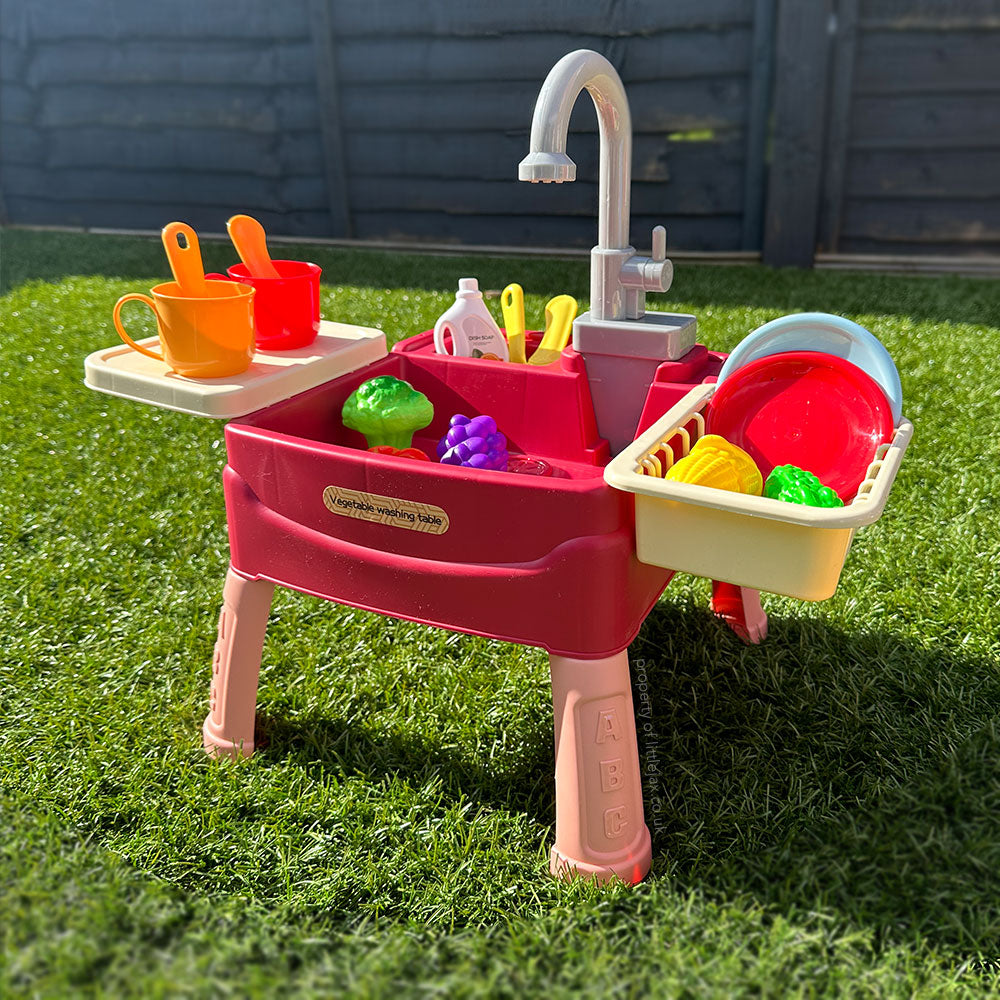 Kids Interactive Sink Playset With Circulating Water Spigot And 19 Accessories