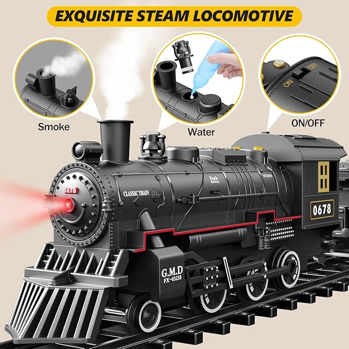 Interactive Train Set: Battery-Powered Locomotive With Lights And Realistic Steam