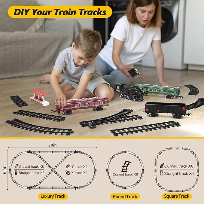 Interactive Train Set: Battery-Powered Locomotive With Lights And Realistic Steam