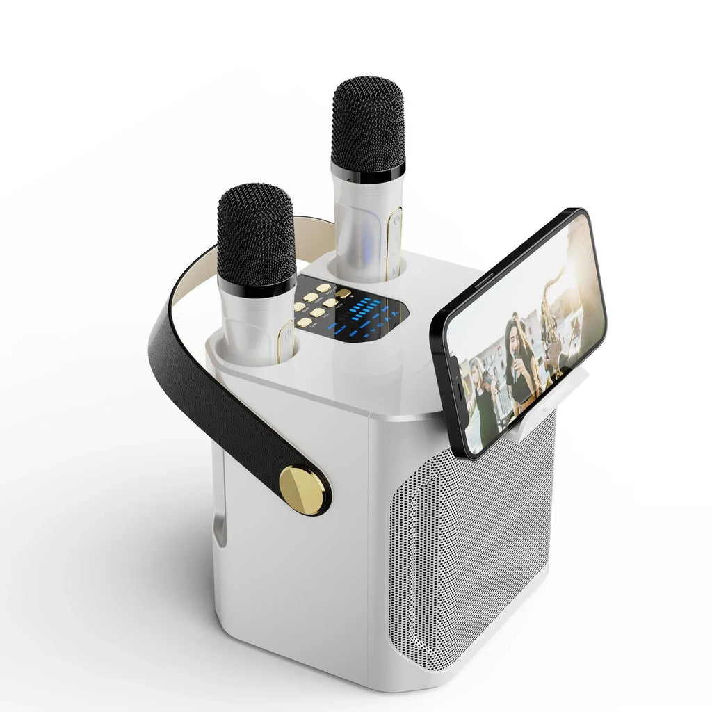 Karaoke Party Speaker: Portable Bluetooth System With 360 Degree Sound And Two Mics