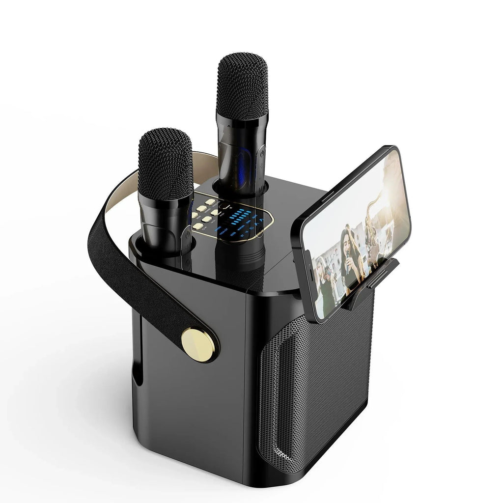 Karaoke Party Speaker: Portable Bluetooth System With 360 Degree Sound And Two Mics