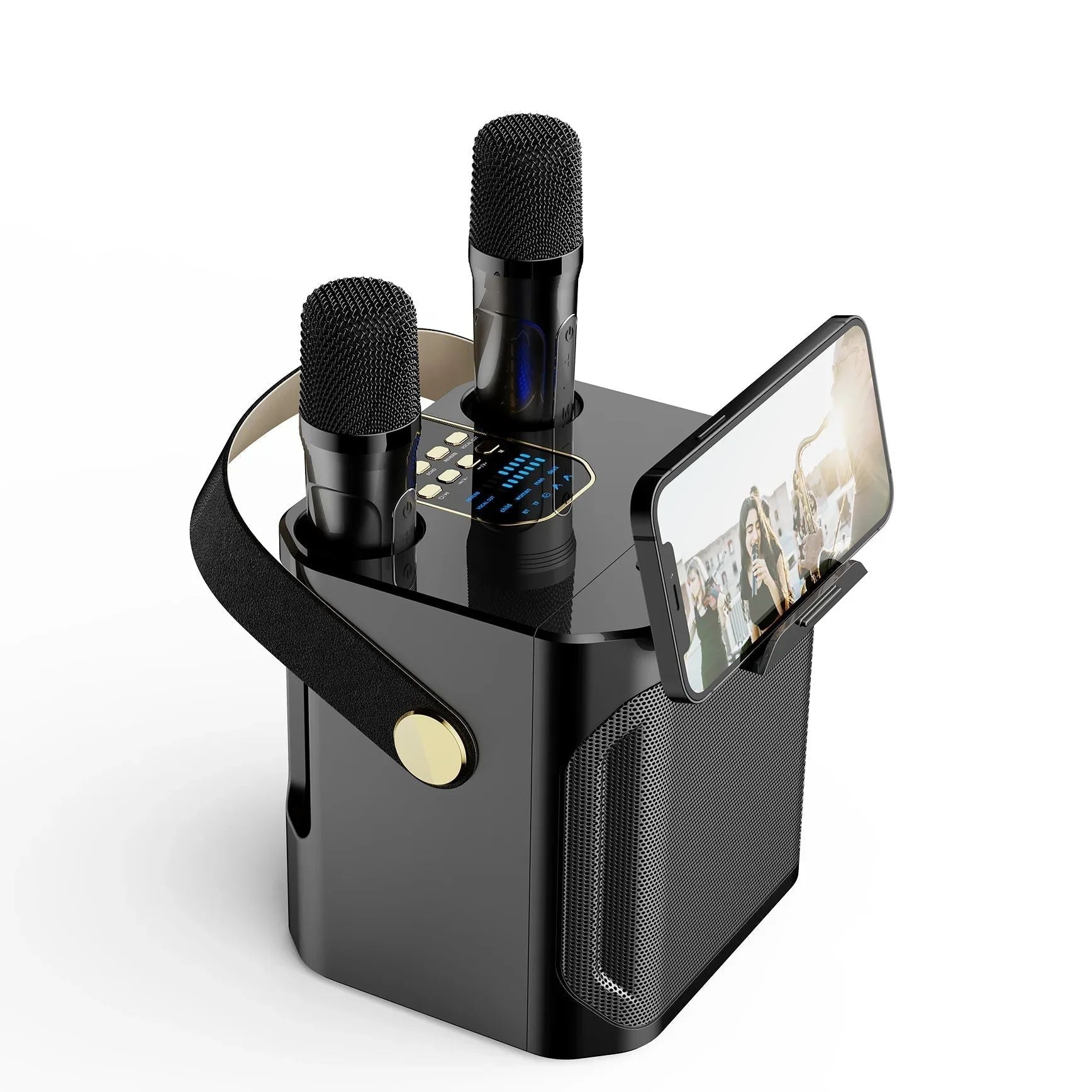 Karaoke Party Speaker: Portable Bluetooth System With 360 Degree Sound And Two Mics