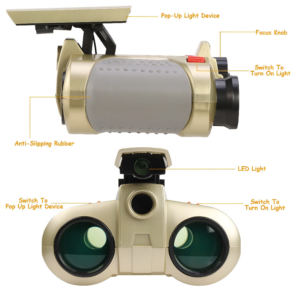 Kids Adventure Gear Binoculars With Night Vision And Pop-Up Light For Outdoor Exploration