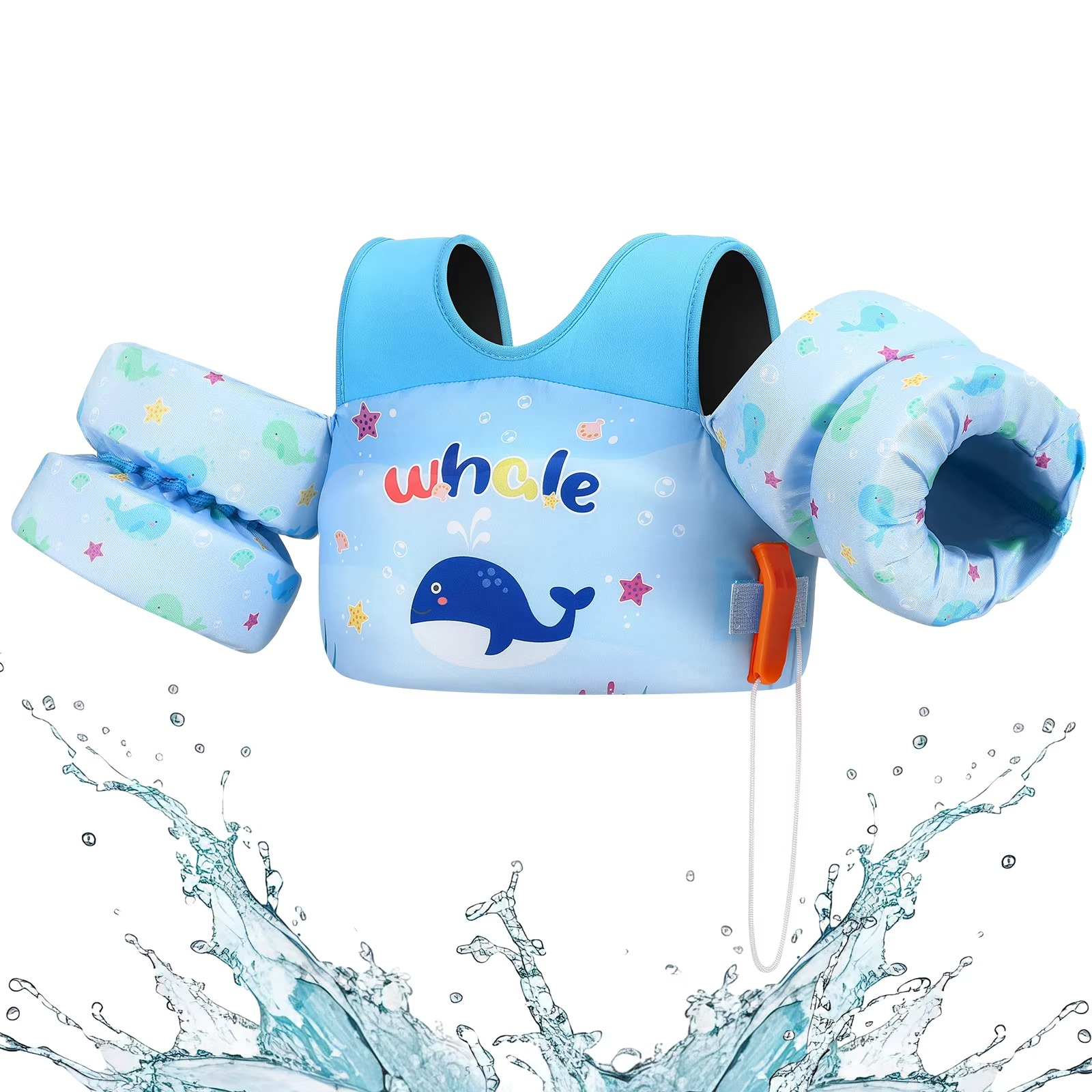 Swimming Vest For Kids With Foam Padding Arm Bands And Whistle