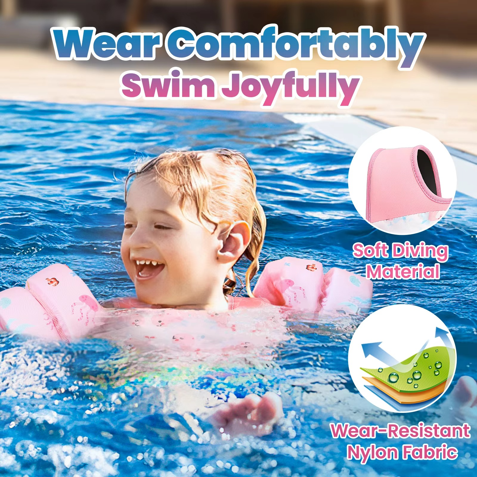 Swimming Vest For Kids With Foam Padding Arm Bands And Whistle
