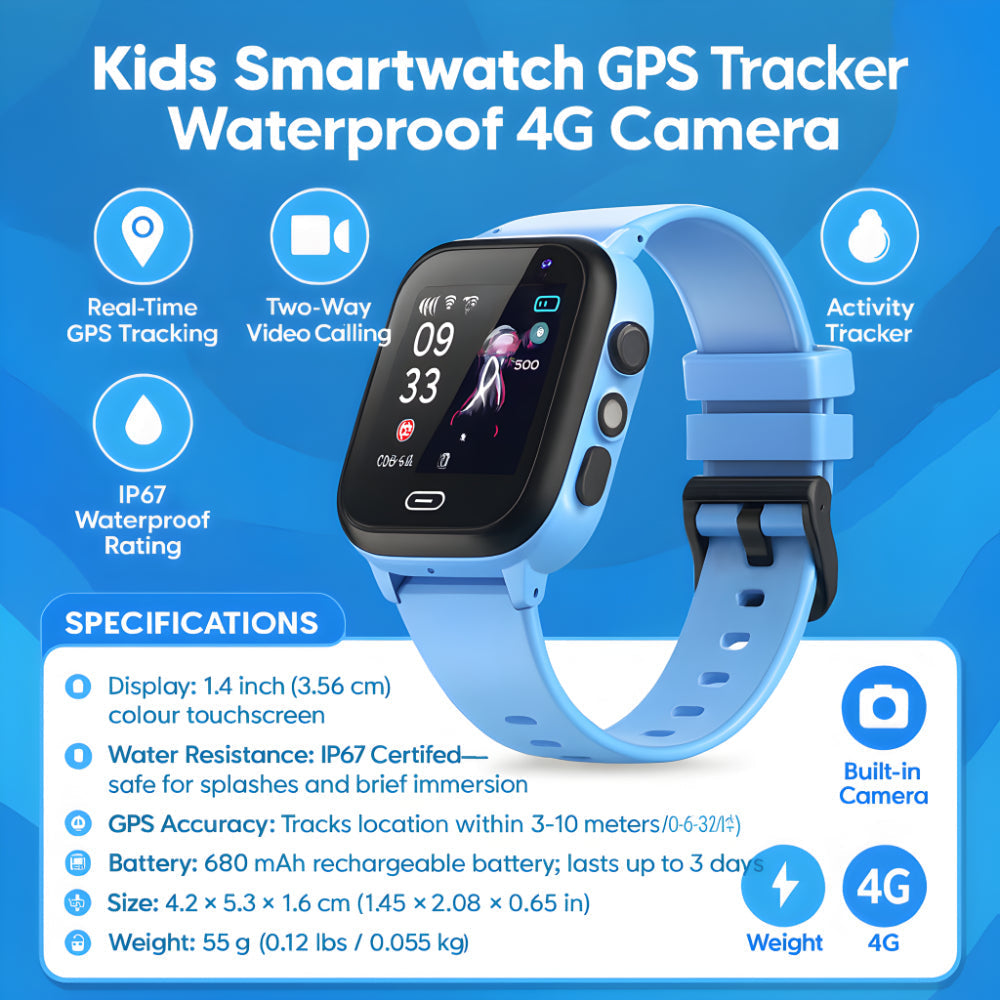 Kids Smartwatch With 4G GPS, Camera, Waterproof Design, Live Location