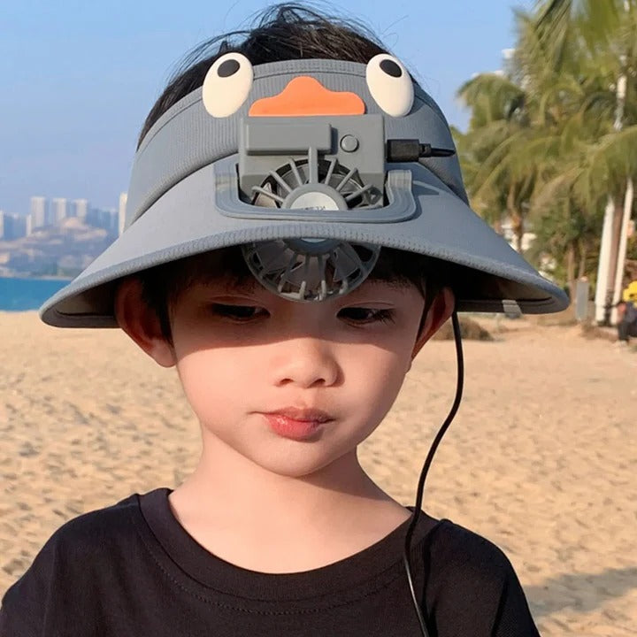 Kids Shield Hat With Solar-Powered Fan And UV Protection, Lightweight Outdoor Fun