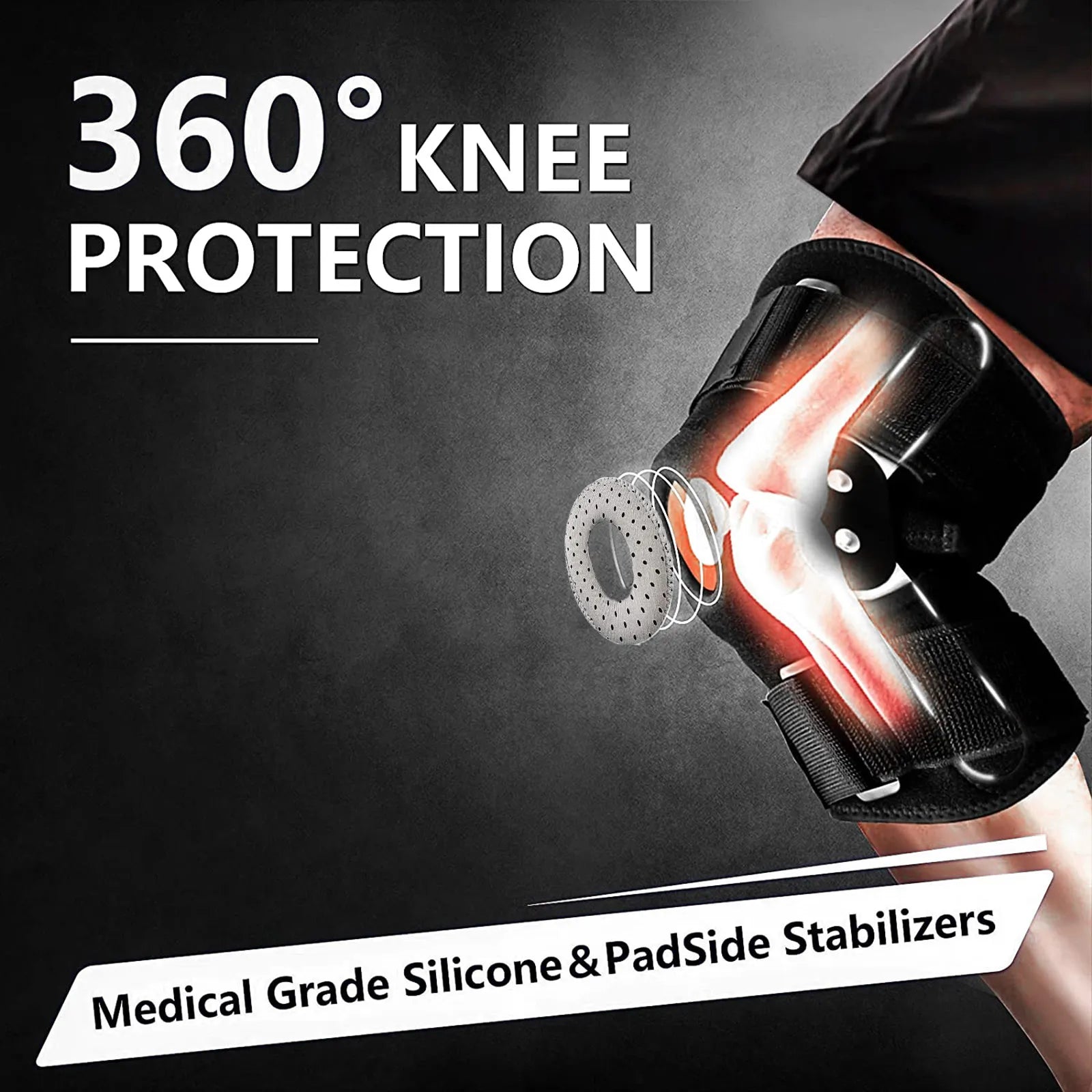 Sports Knee Brace With Adjustable Hinges And Side Stabilizers For Recovery