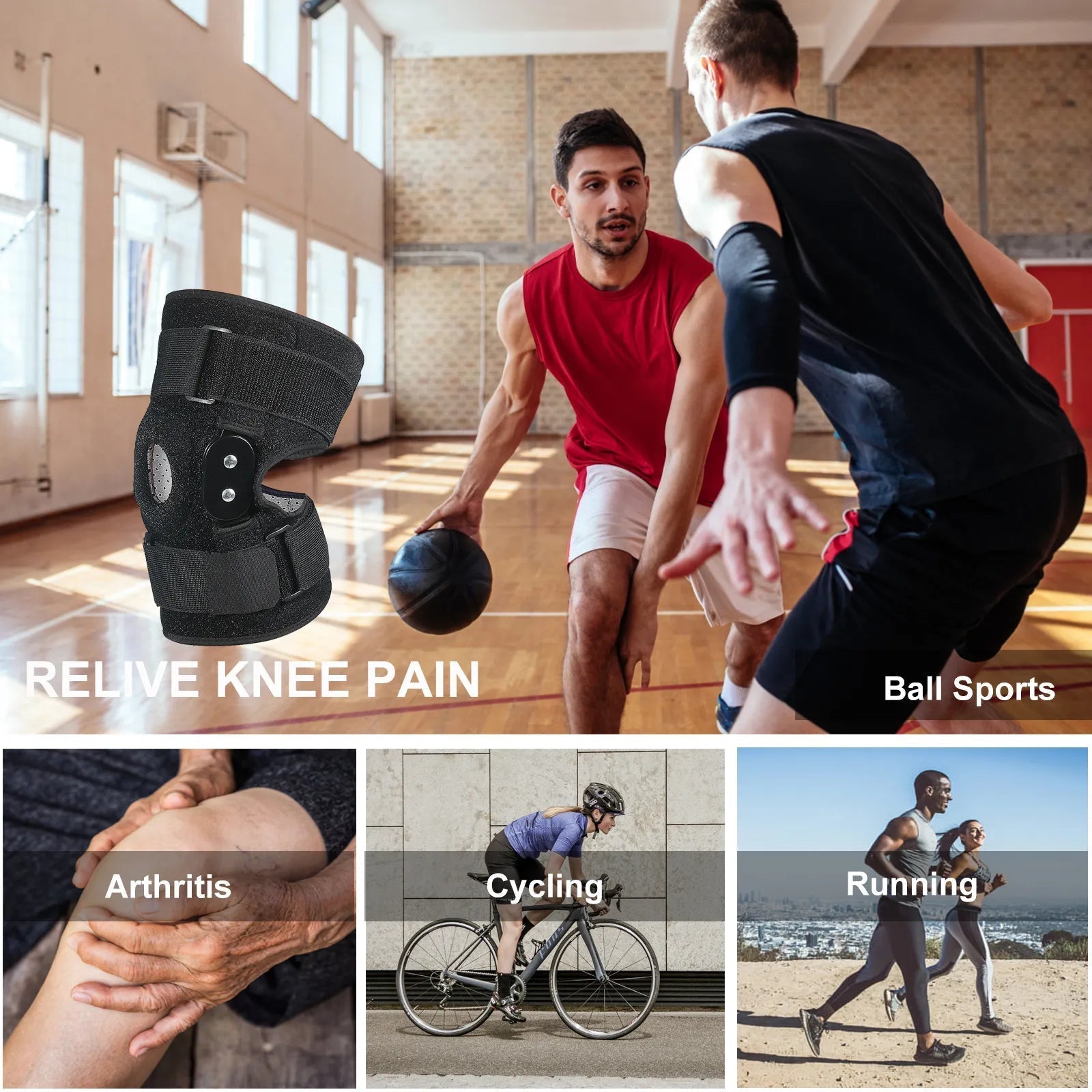 Sports Knee Brace With Adjustable Hinges And Side Stabilizers For Recovery