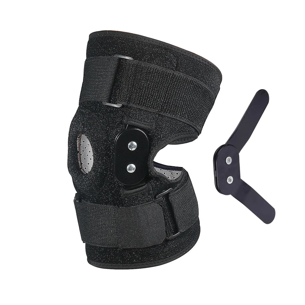 Sports Knee Brace With Adjustable Hinges And Side Stabilizers For Recovery
