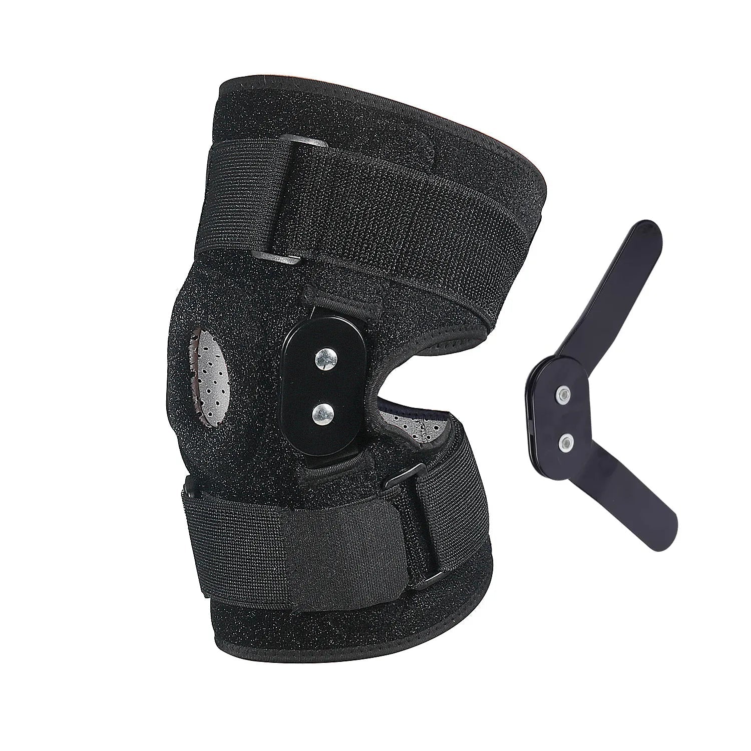 Sports Knee Brace With Adjustable Hinges And Side Stabilizers For Recovery