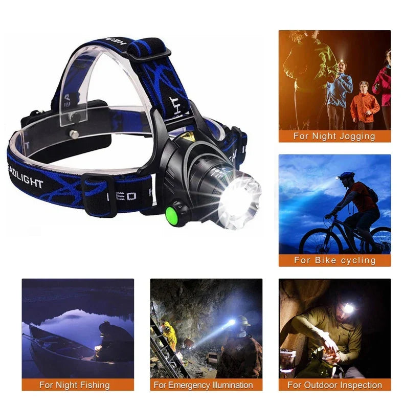 Rechargeable LED Headlamp With Zoom Waterproof For All Weather Use