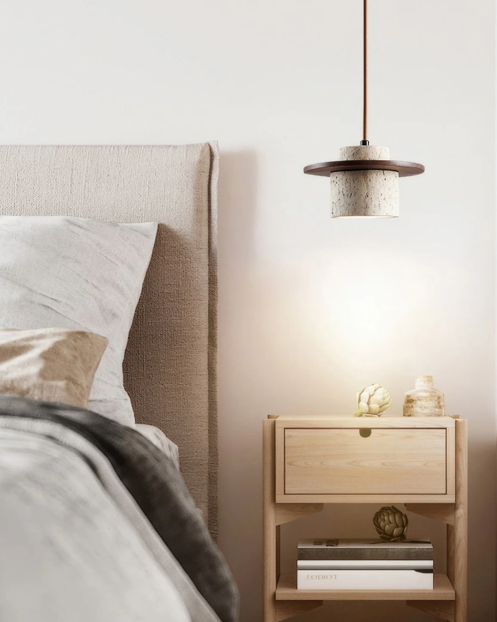 Coren Travertine Stone Pendant Light With Rustic Glow