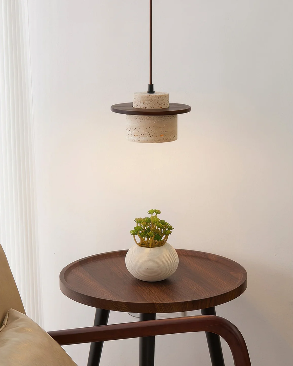 Coren Travertine Stone Pendant Light With Rustic Glow