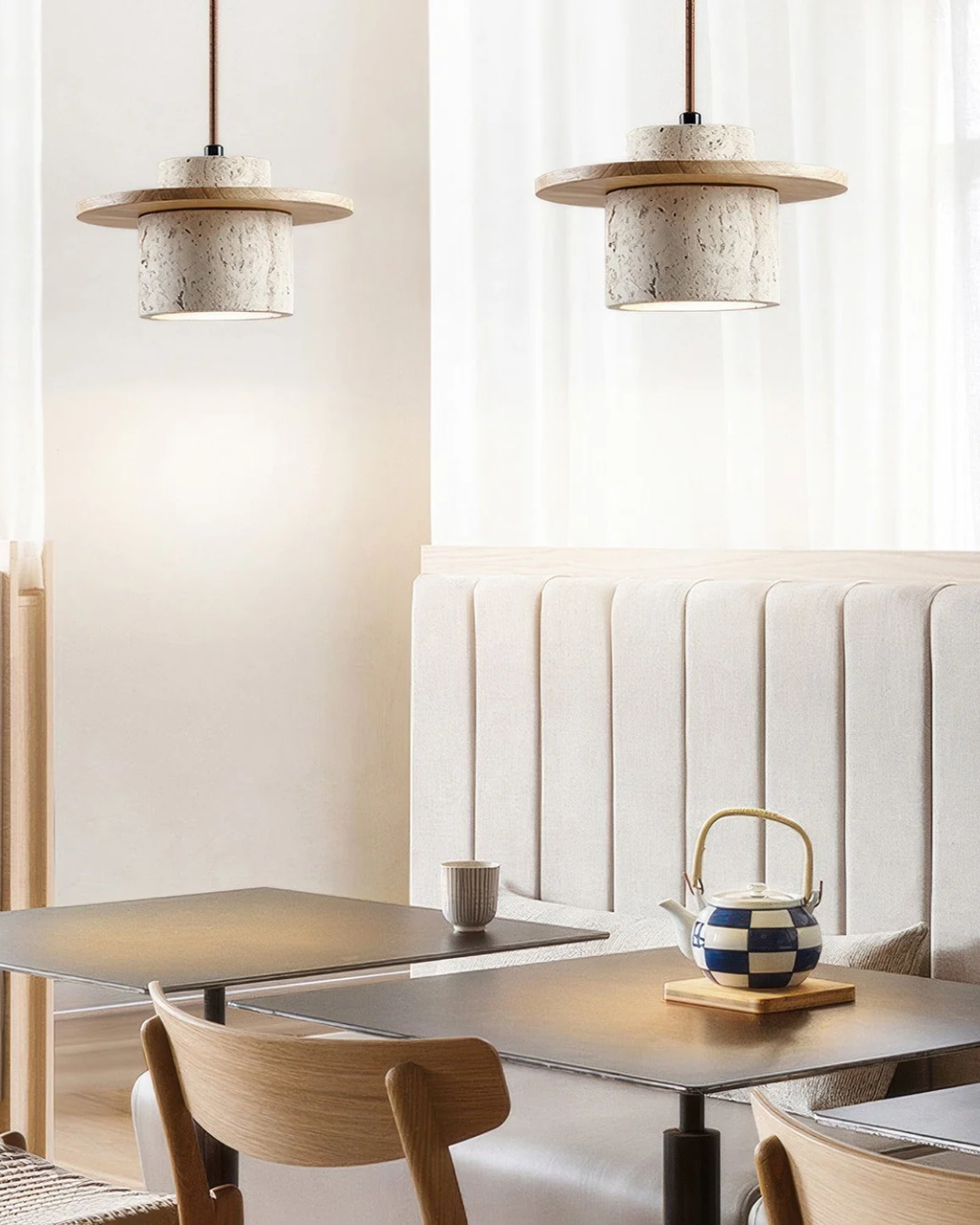 Coren Travertine Stone Pendant Light With Rustic Glow