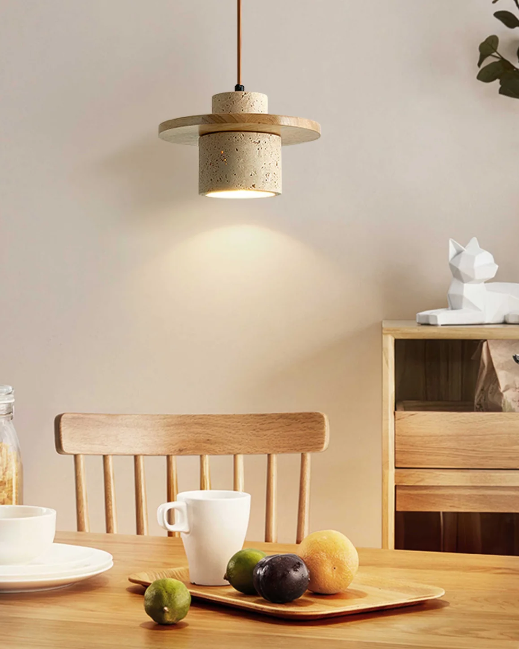 Coren Travertine Stone Pendant Light With Rustic Glow