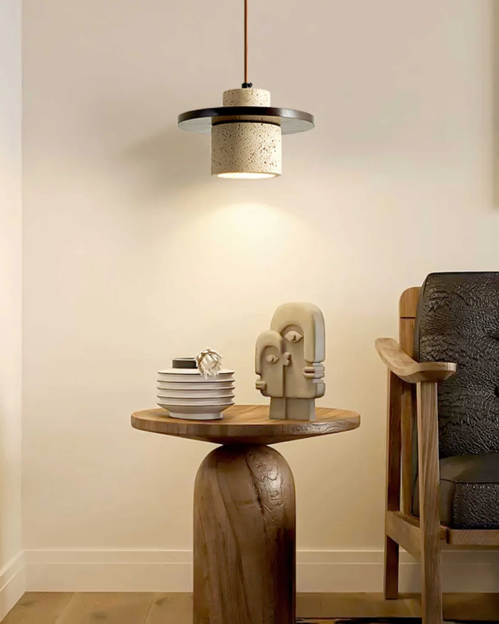 Coren Travertine Stone Pendant Light With Rustic Glow