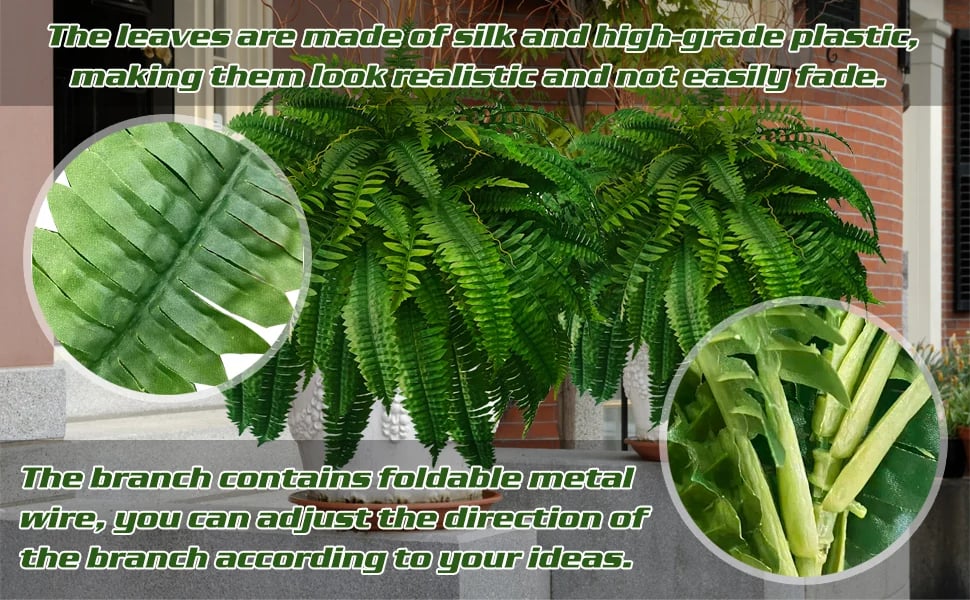 Lifelike Boston Fern Artificial Plant For Outdoor Decor UV Resistant