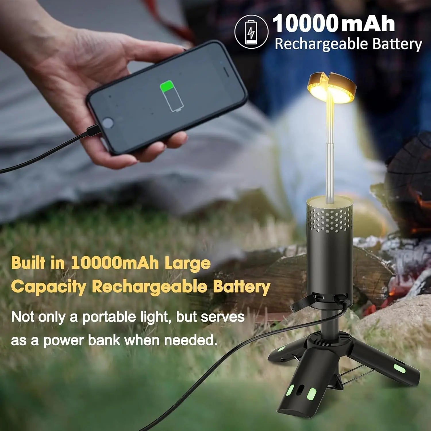 LumaPeak Telescoping Camping Lantern With 10,000 mAh Battery, Dimmable Outdoor Light