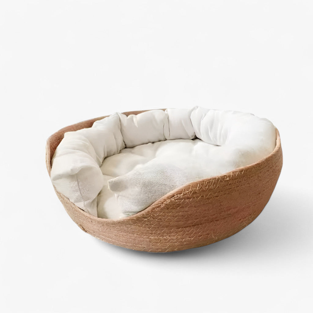 Luna Nest Handwoven Bamboo Bed With Plush Cushion For Cats And Small Dogs