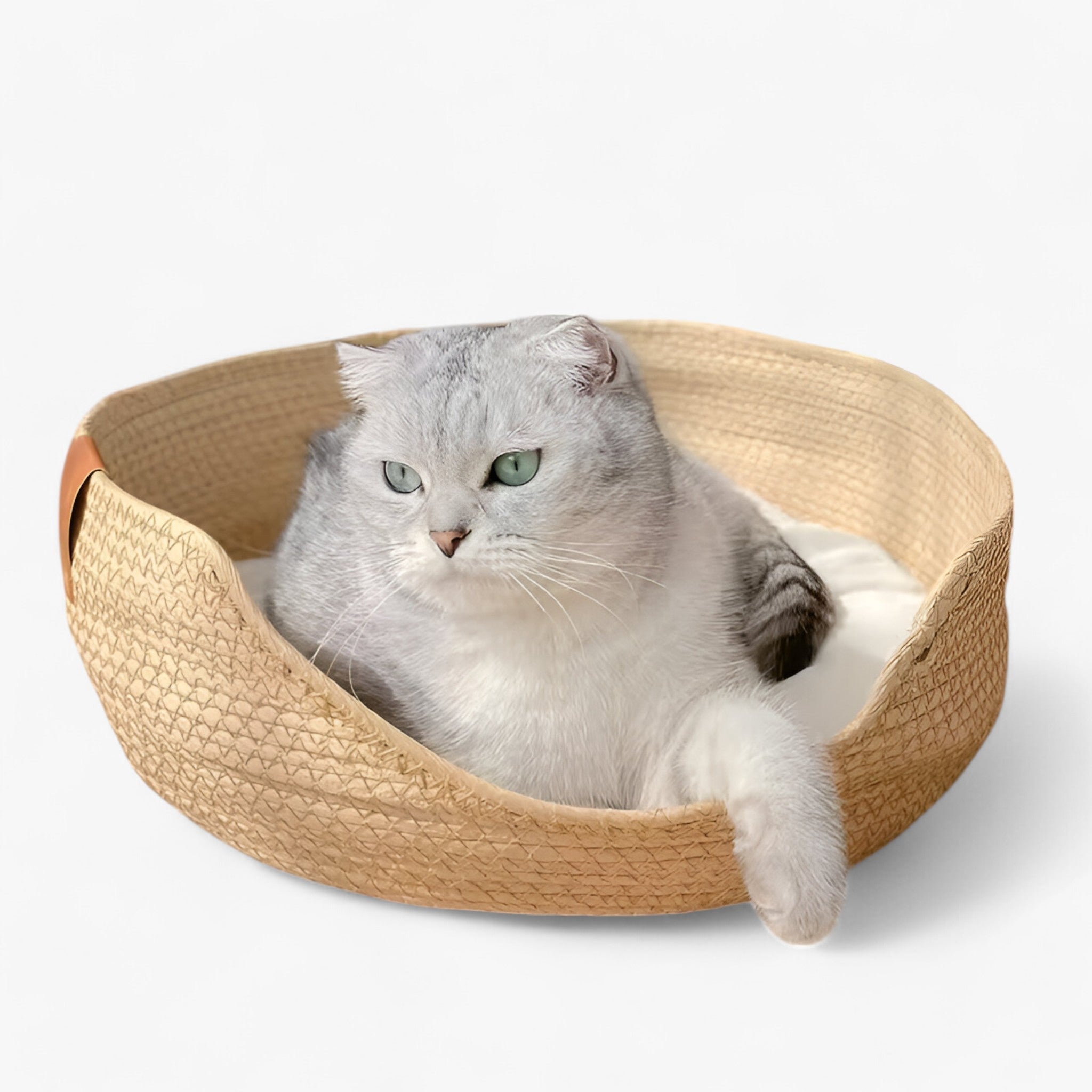 Luna Nest Handwoven Bamboo Bed With Plush Cushion For Cats And Small Dogs