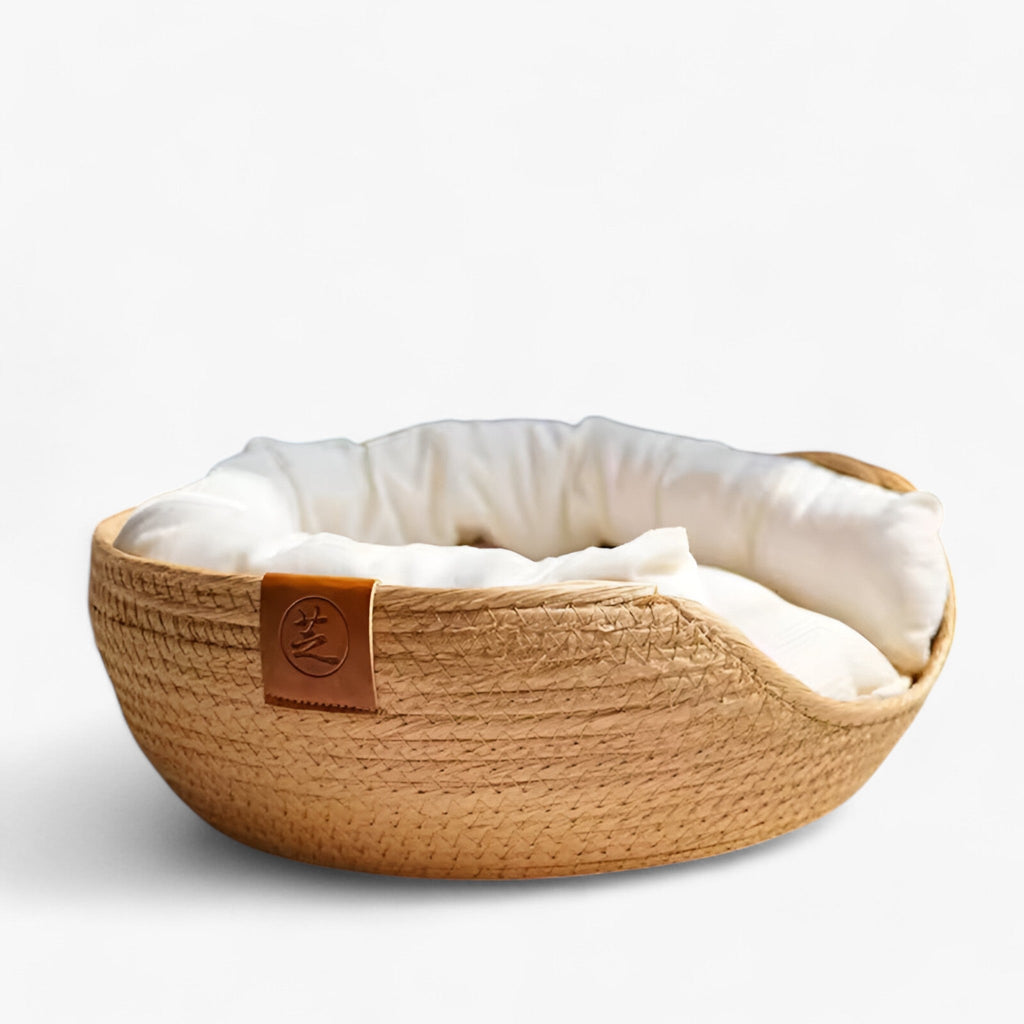Luna Nest Handwoven Bamboo Bed With Plush Cushion For Cats And Small Dogs