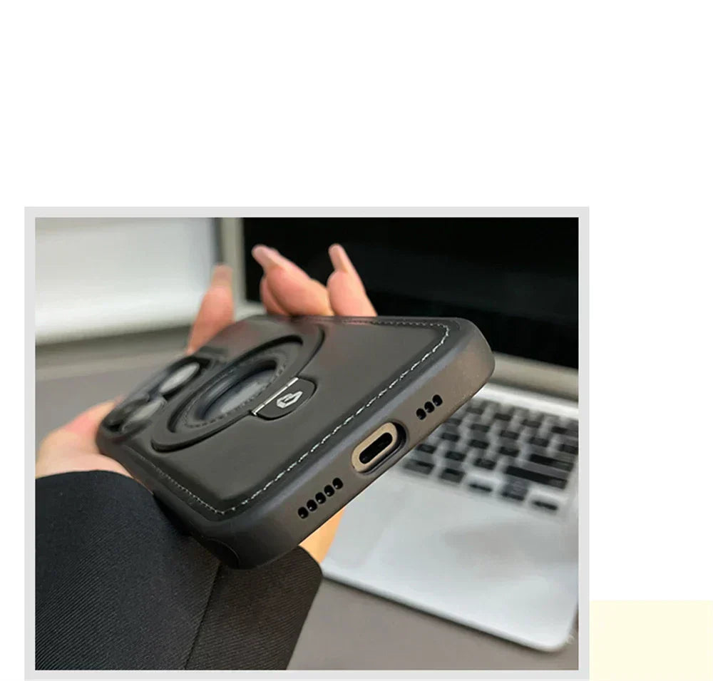 Luxe MagSafe Case With Premium Leather And Fold-Out Ring Stand