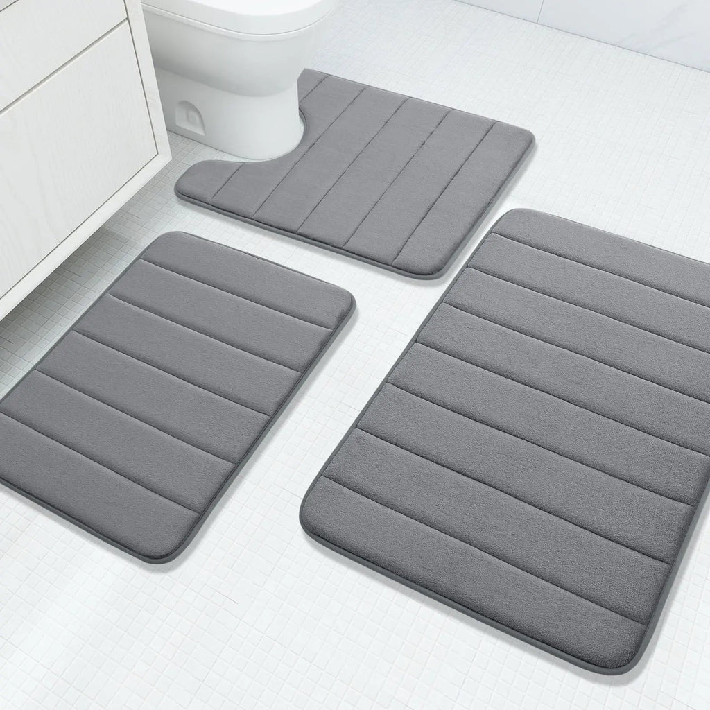 Velvet Memory Foam Bath Rug Set With Non-Slip Backing, 3-Piece Water-Absorbent Comfort