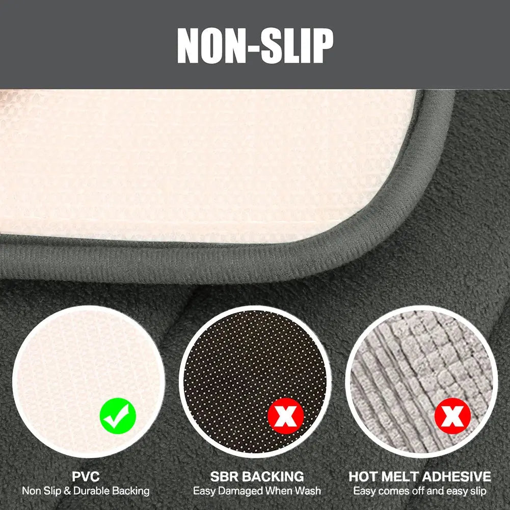 Velvet Memory Foam Bath Rug Set With Non-Slip Backing, 3-Piece Water-Absorbent Comfort