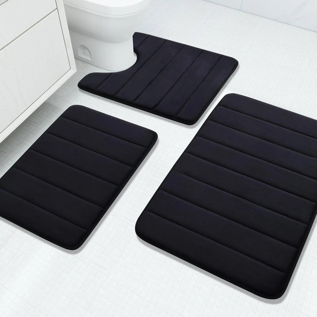 Velvet Memory Foam Bath Rug Set With Non-Slip Backing, 3-Piece Water-Absorbent Comfort