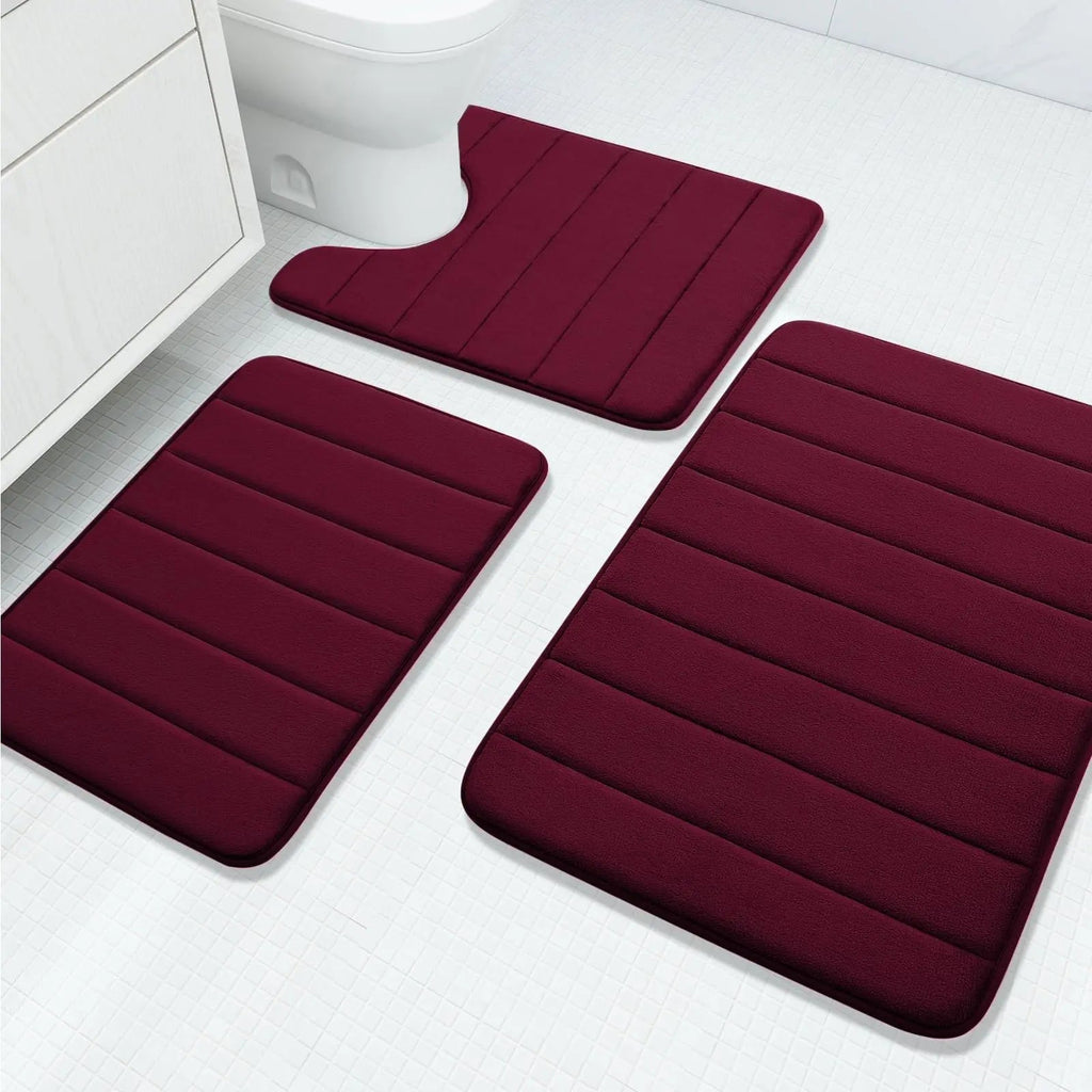 Velvet Memory Foam Bath Rug Set With Non-Slip Backing, 3-Piece Water-Absorbent Comfort