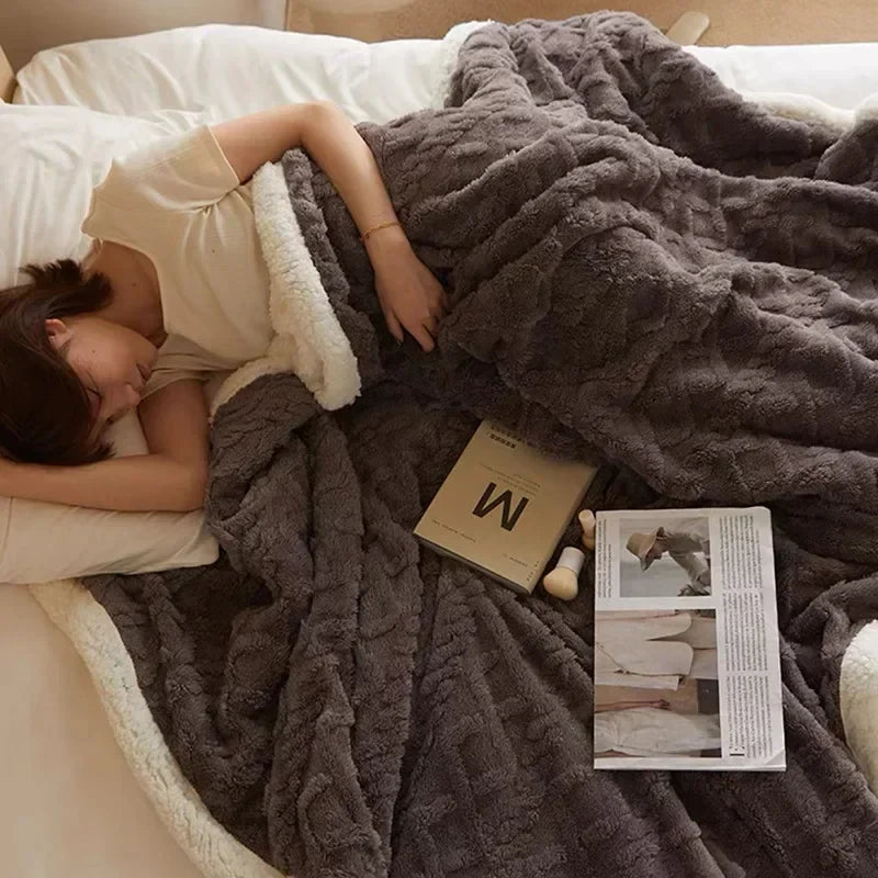 LuxyCozy Thick Lambswool Blanket With Fleece Softness For Lightweight Winter Warmth