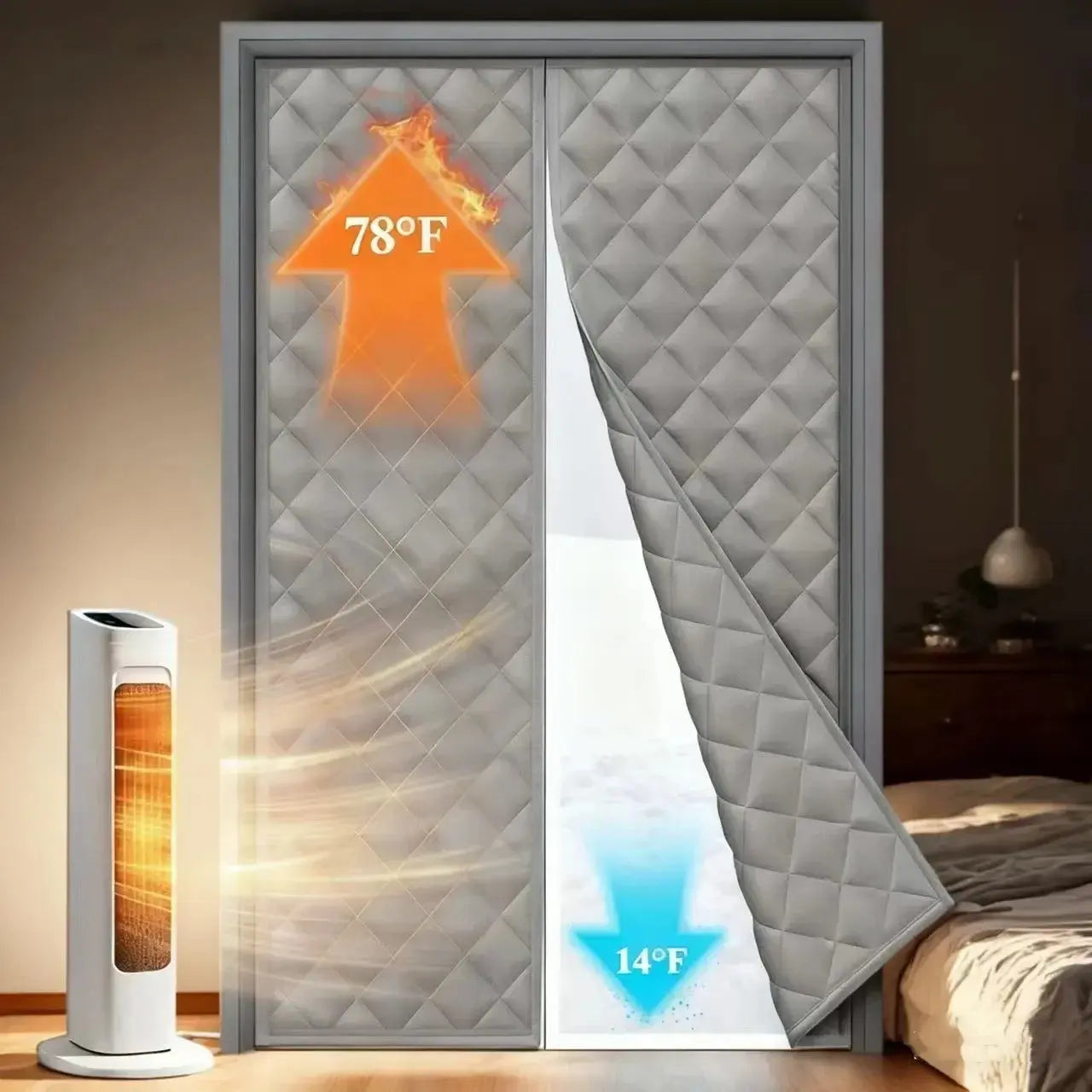 Waterproof Door Curtain With Thick Cotton Insulation And Magnetic Closure