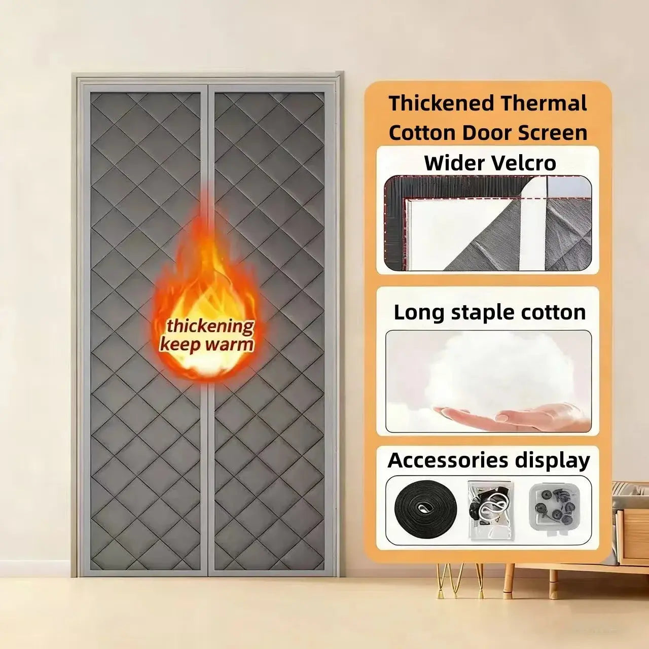 Waterproof Door Curtain With Thick Cotton Insulation And Magnetic Closure