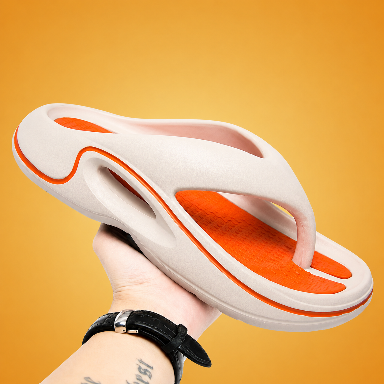 Men's Cushioned Flip Flop Slides With Sport Grip Lightweight Comfort