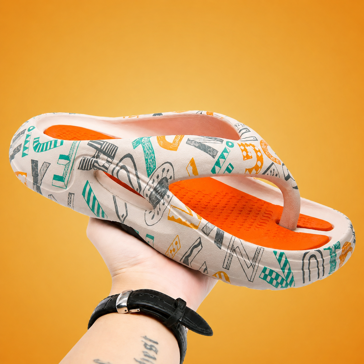 Men's Cushioned Flip Flop Slides With Sport Grip Lightweight Comfort