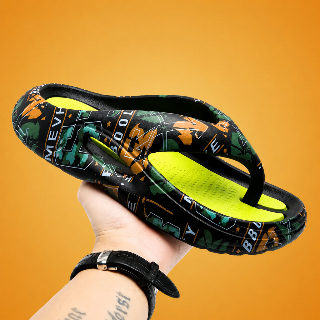 Men's Cushioned Flip Flop Slides With Sport Grip Lightweight Comfort