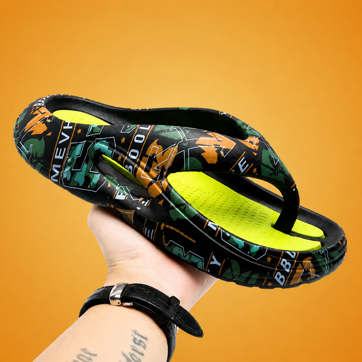 Men's Cushioned Flip Flop Slides With Sport Grip Lightweight Comfort