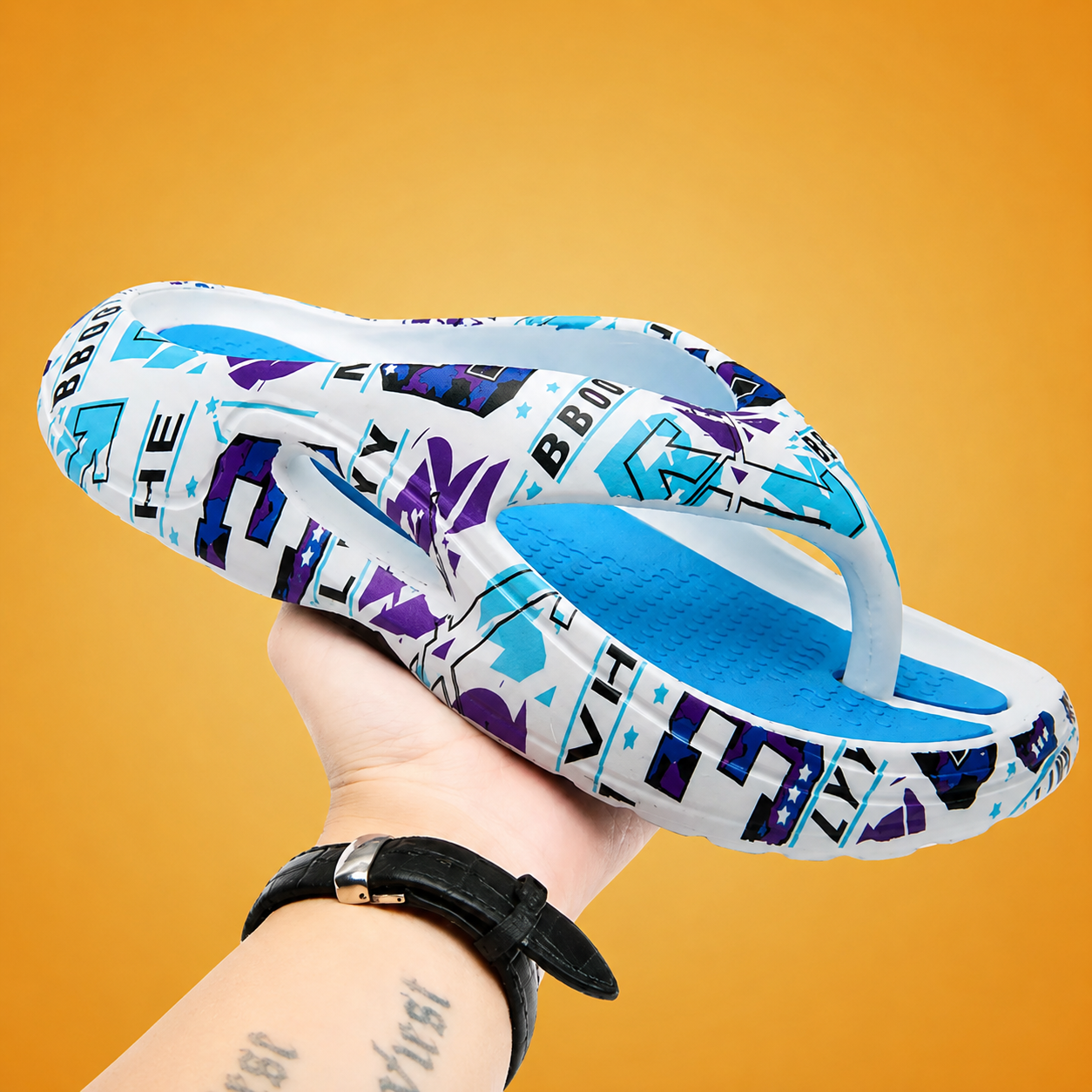 Men's Cushioned Flip Flop Slides With Sport Grip Lightweight Comfort