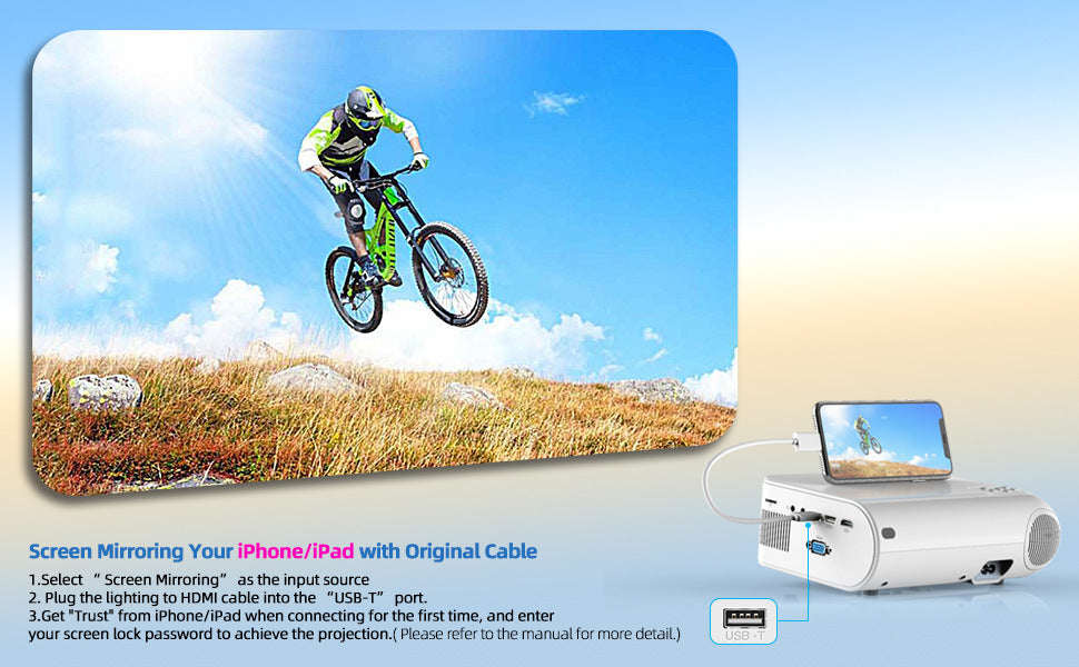 Mini Projector Portable Full HD Projector With Screen Mirroring For Outdoor Movies