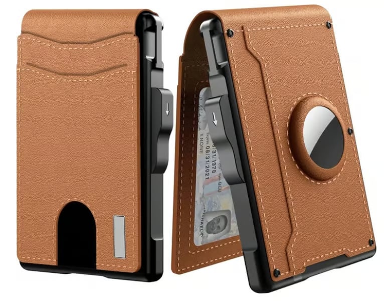 Minimalist Aluminum Money Clip Wallet With RFID Protection And AirTag Pocket