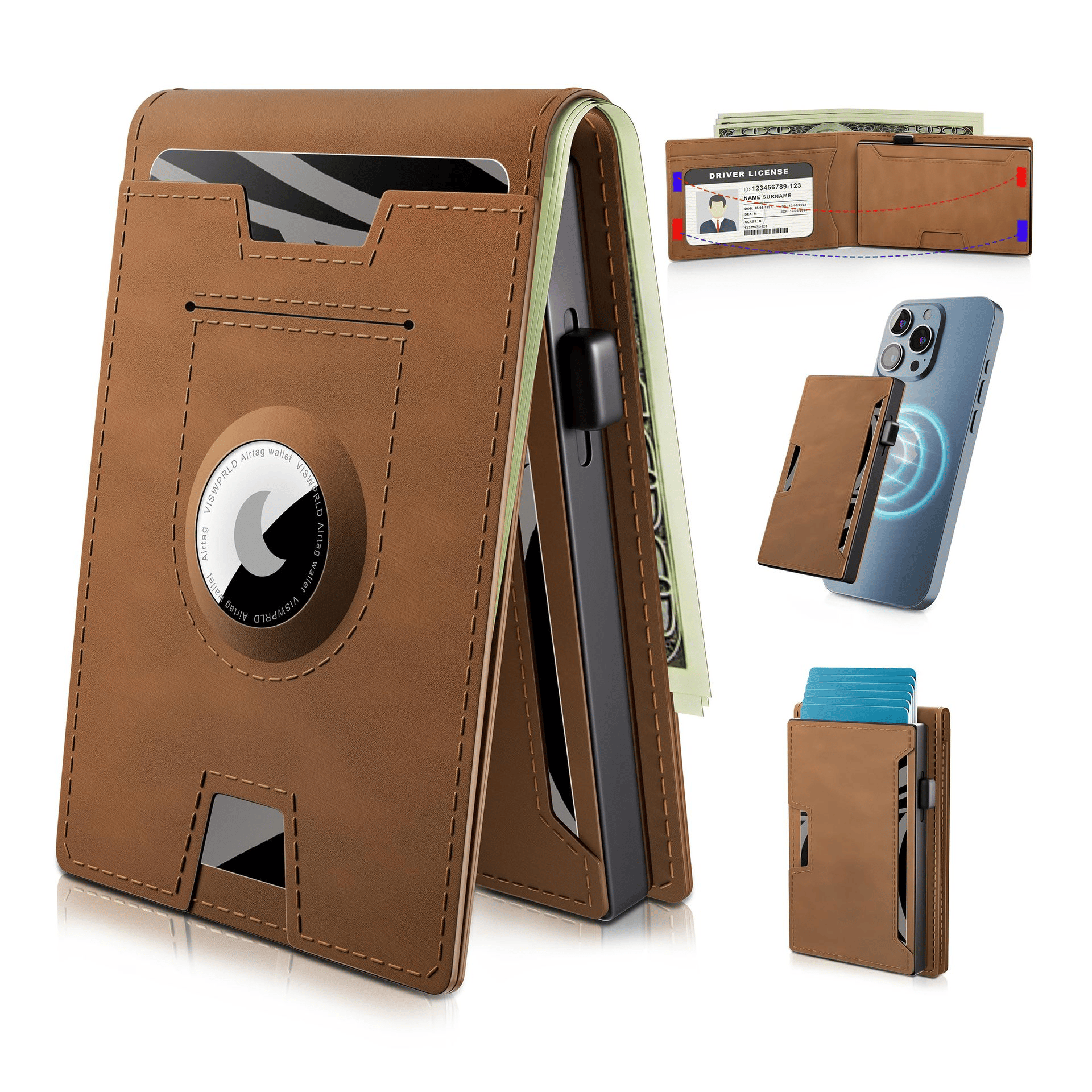 Minimalist Aluminum Money Clip Wallet With RFID Protection And AirTag Pocket