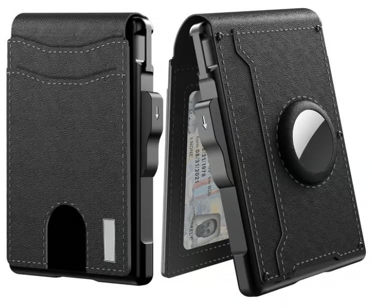 Minimalist Aluminum Money Clip Wallet With RFID Protection And AirTag Pocket