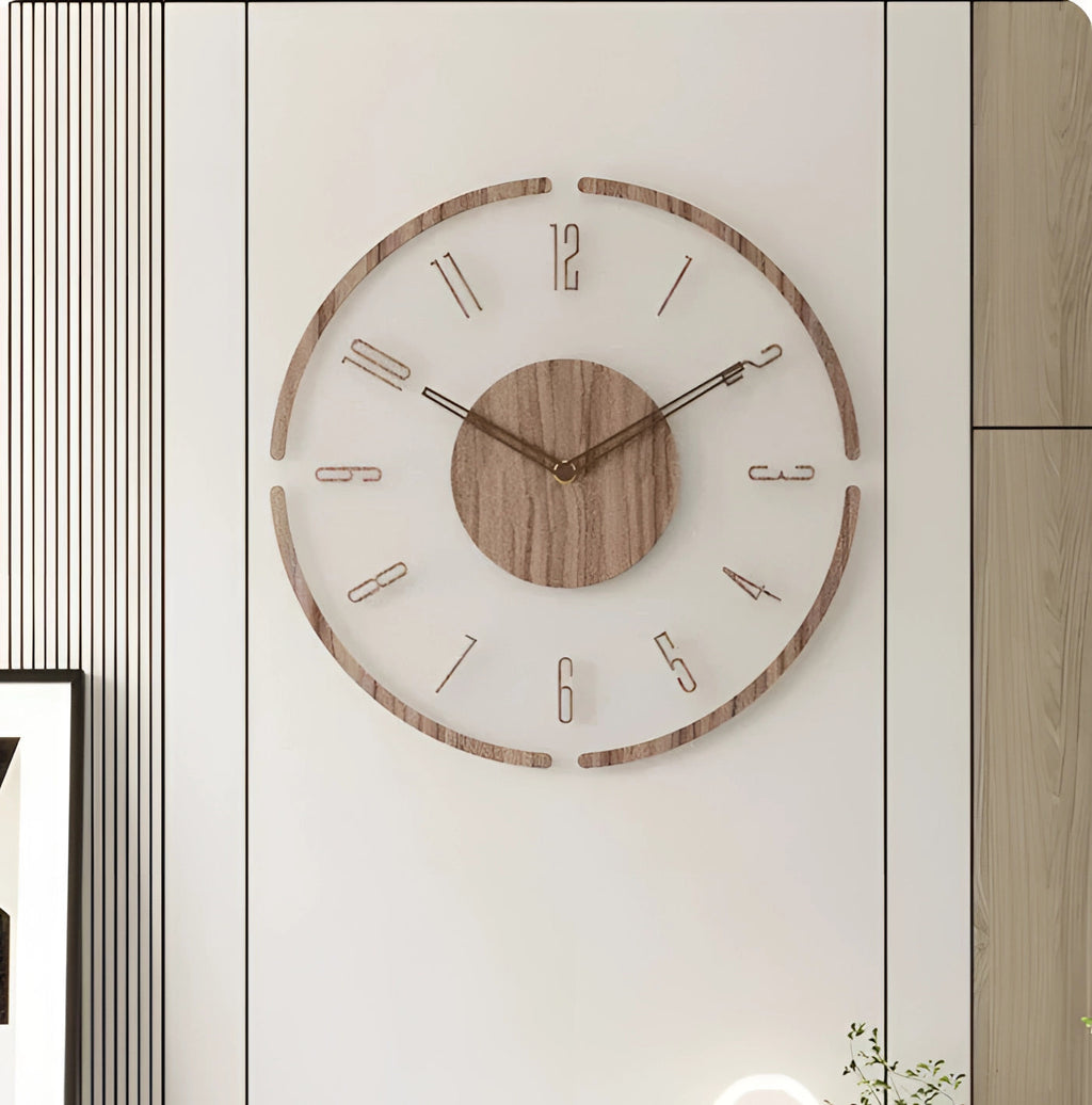 Minimalist Wall Clock in Wood, Quiet Quartz Movement for Contemporary Homes